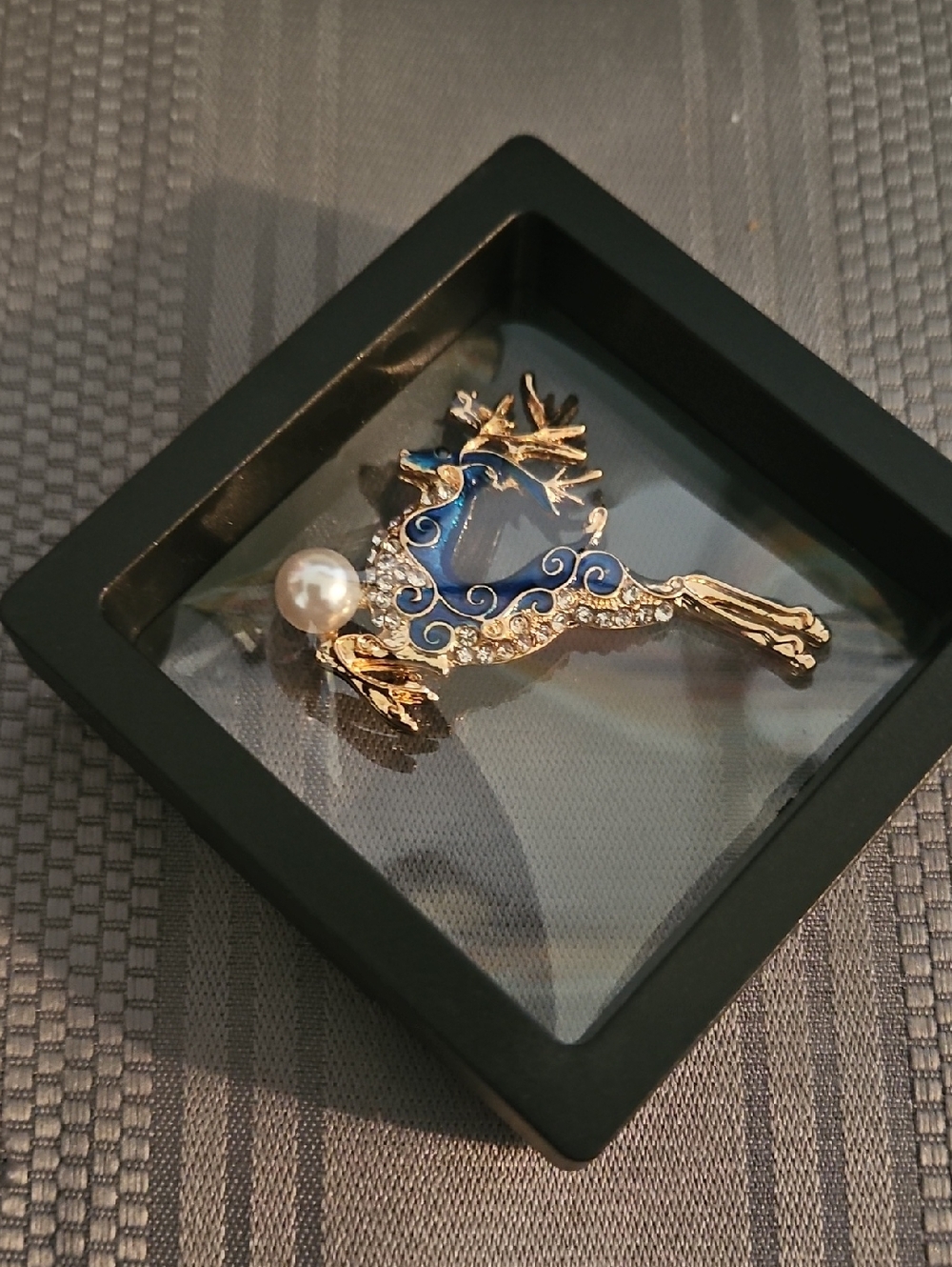 Reindeer Rhinestone Brooch Includes Floating Frame